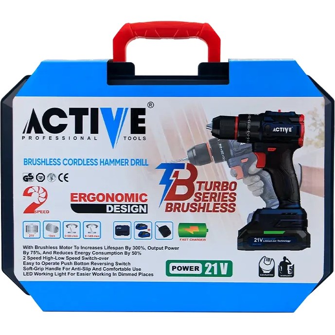 دریل پیچگوشتی شارژی اکتیو مدل AC3221BL ۲ سرعته ۲۱ ولت براشلس